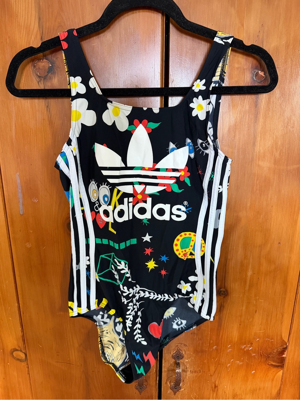 Adidas Jeremy Scott Black Floral Graphic Trefoil One-Piece